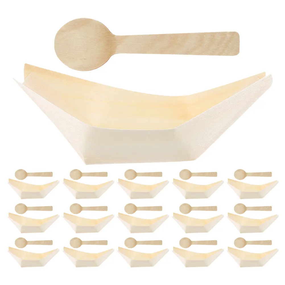 

1 set Disposable Boats Boat Plates Pine Wood Snack Tray Catering Disposable Sushi Plates Supplies Wooden Bowls Food Boats