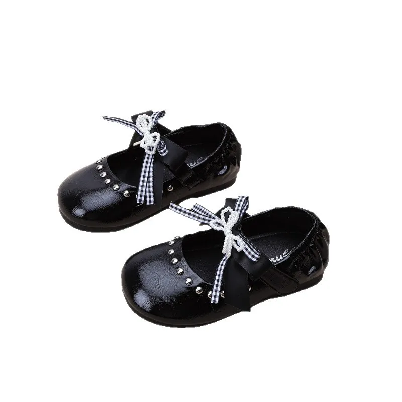 

Autumn Bow Crystal Shallow Mouth Girl Small Leather Shoes Kids Toddler Student Princess Fashion All-match Non-slip Single Shoes