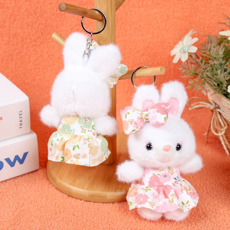 Jouet en peluche de lapin de simulation de jupe de fleur, pendentif mignon, porte-clés en peluche, beurre doux, cadeau moelleux