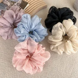 Fashion Oversized Soft Organza Scrunchies Women Solid Color Big Elastic Hair Ropes Spring Fairy Hair Tie Sweet Ponytail Headband