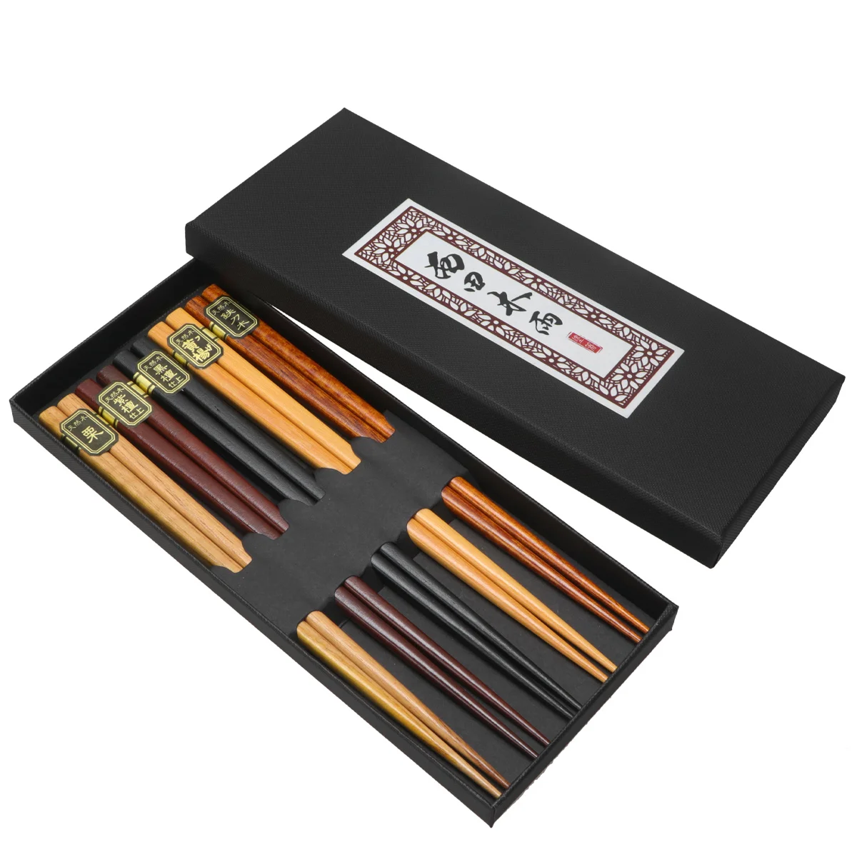 

5Pairs Non-Slip Wooden Chopsticks Square Gift Set for Home Kitchen Sushi Hot Pot Eco-Friendly Reusable