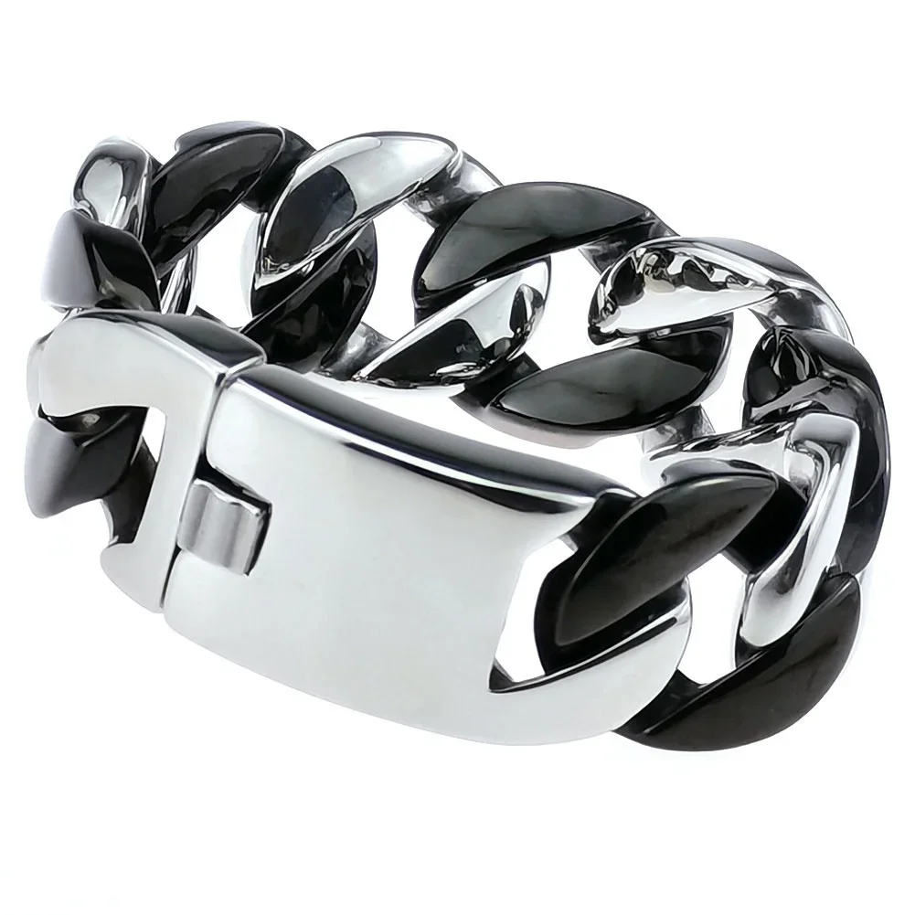 Men Woman 316L Stainless Steel & Black Tone 24mm Solid Miami Curb Chain Bracelet Set Cuban  Bangle Jewelry