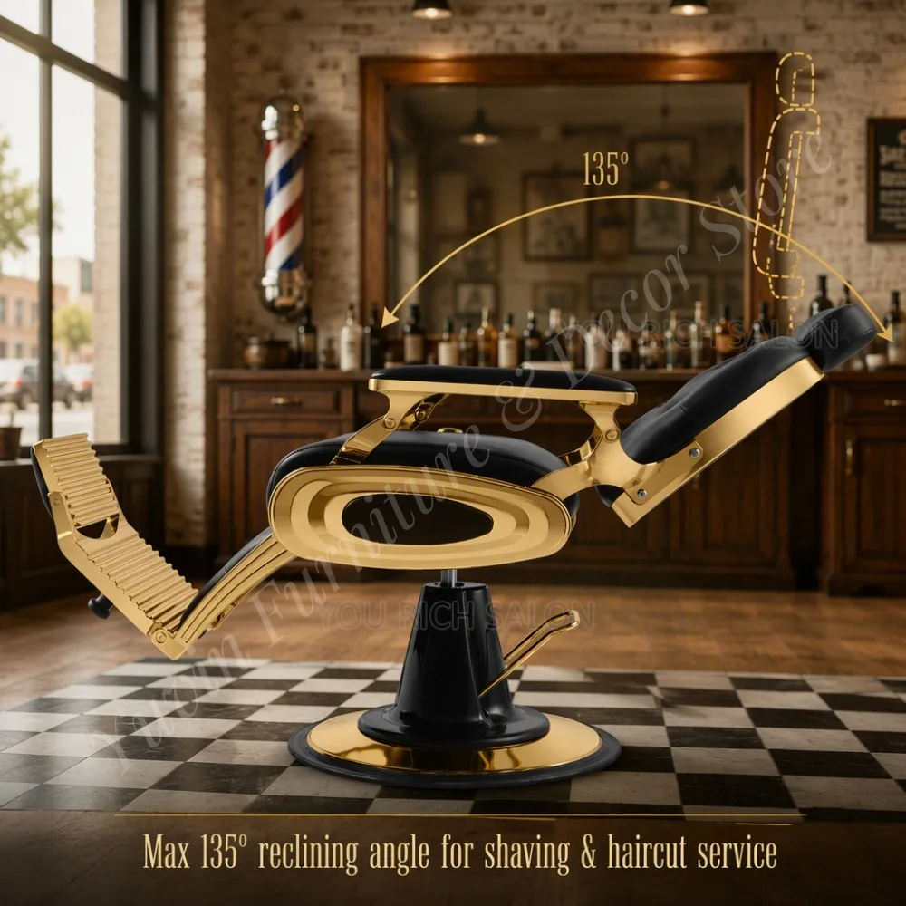 Vintage Gold Barber Chair Hydraulic Men Salon Chair 360° Swivel Reclining Barbershop for Barber Hair Cutting Shaving Chair