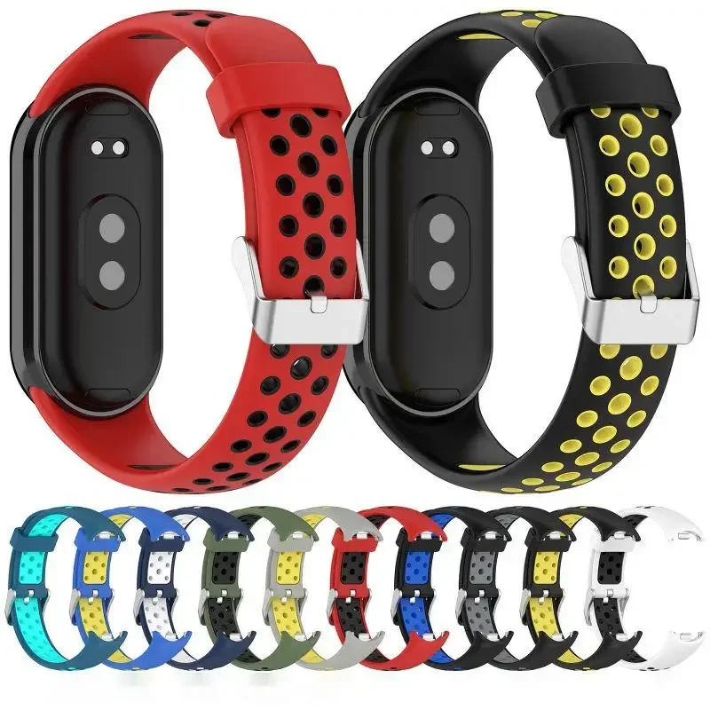 SiliconeTwo Color Strap For Xiaomi Mi Band 9 8 Breathable Sport Smart Watch Wrist Bracelet Band9 Band8 NFC WristBand Accessories image 2