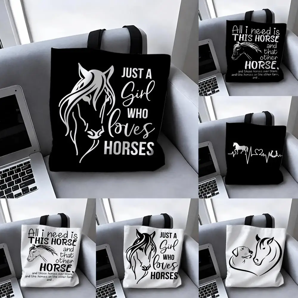 Animal Horses and Dog Heart Graphics Fashion Storage Bags Storage Bag Canvas Tote Bag Foldable Reusable Shopping gifts commuting