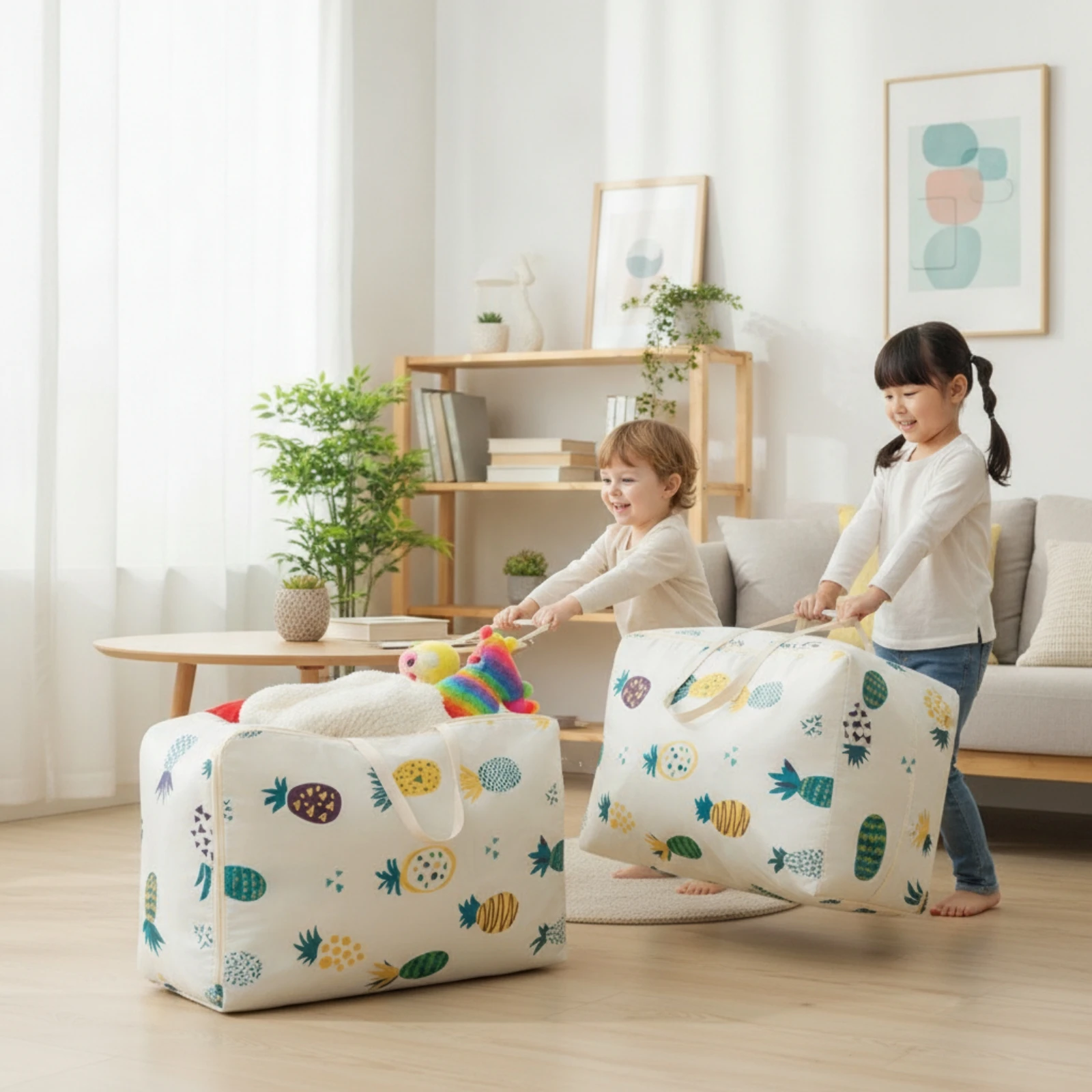 Zippered Storage Bag with Handles Sturdy Oxford Cloth Storage Bag Thickened Rectangular for Movers, Home Organization