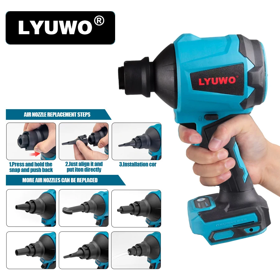 

LYUWO 40000RPM Cordless Dust Blower Inflator Vacuum Function Multifunction Rechargeable Blower used for inflation and vacuuming