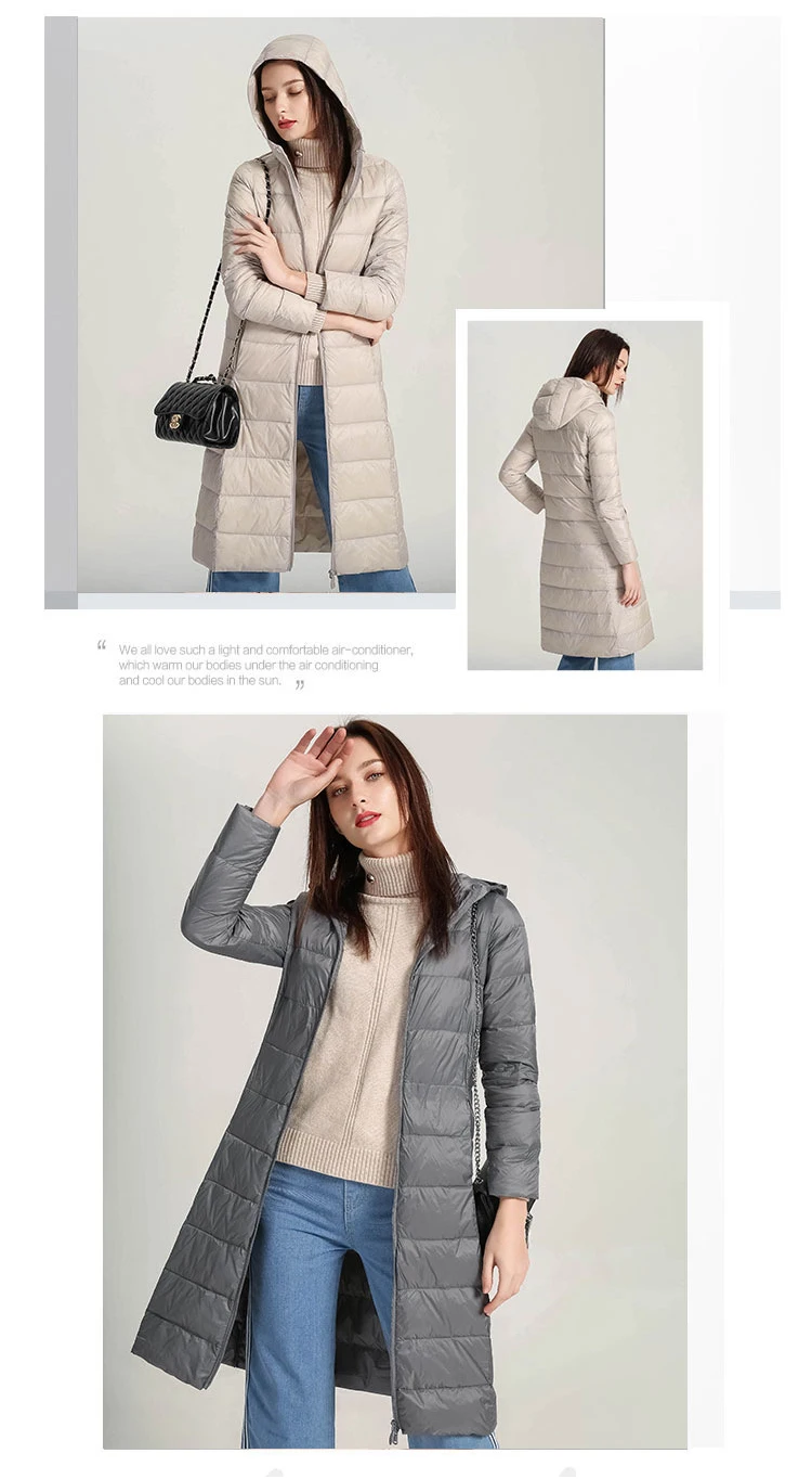 Schinteon Women Ultralight White Duck Down Long Jacket with Hood Casual Slim Autumn Winter Outwear 2026 New