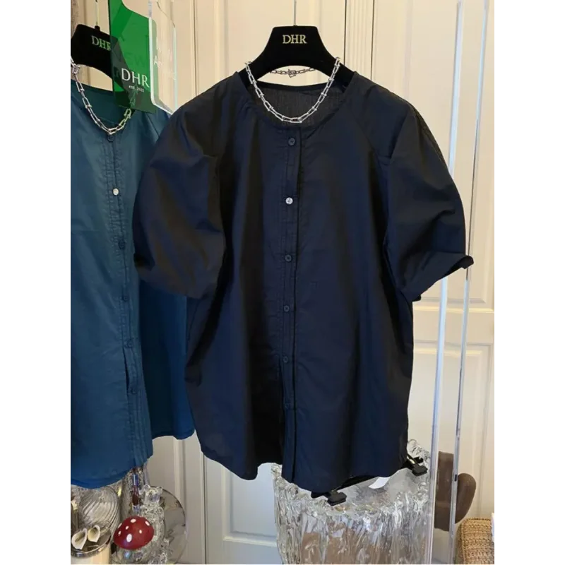 

Новая рубашка в китайском стиле с ретро-рукавами-фонариками, серебряными пуговицами и боковым разрезом, с коротким рукавом