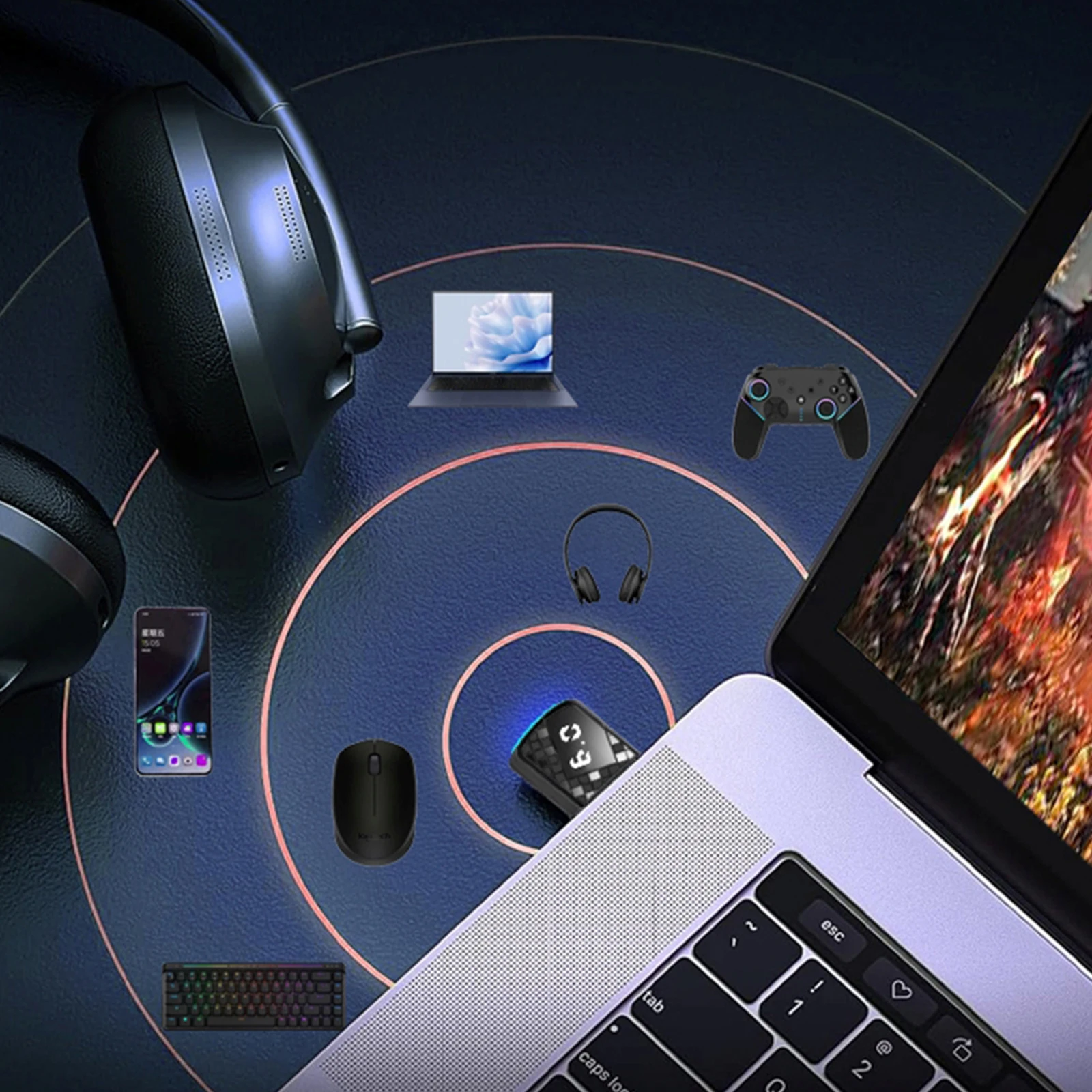 

USB-адаптер Bluetooth 6.0 для беспроводной передачи аудио, приемник-передатчик для гарнитуры, колонок, клавиатуры, мыши, принтера