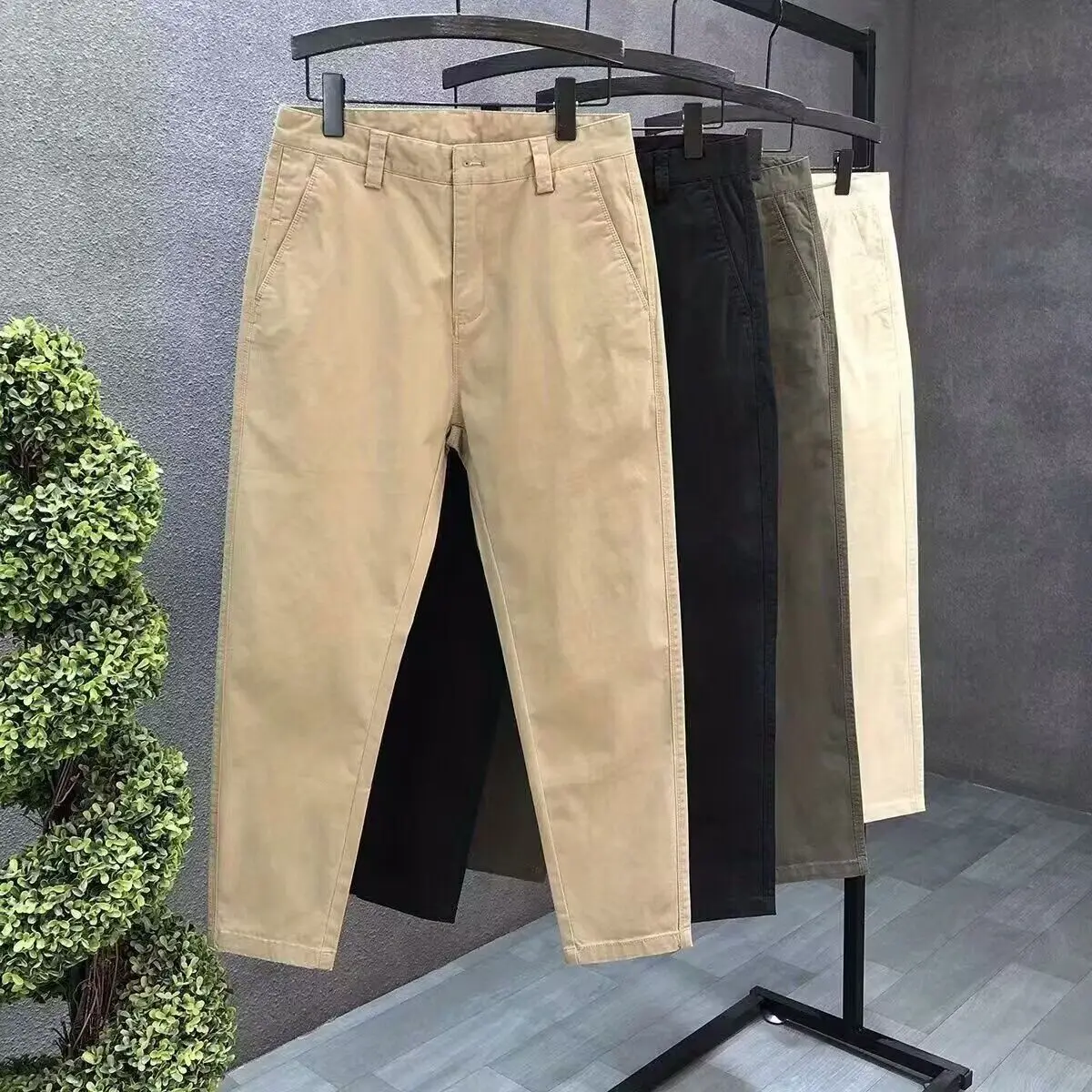 صيف 2025 سراويل تقليدية بسيطة للرجال الراحة القطن تحسس العلامة التجارية مستقيم موضة الاتجاه بلون البضائع الشارع الشهير بنطلون