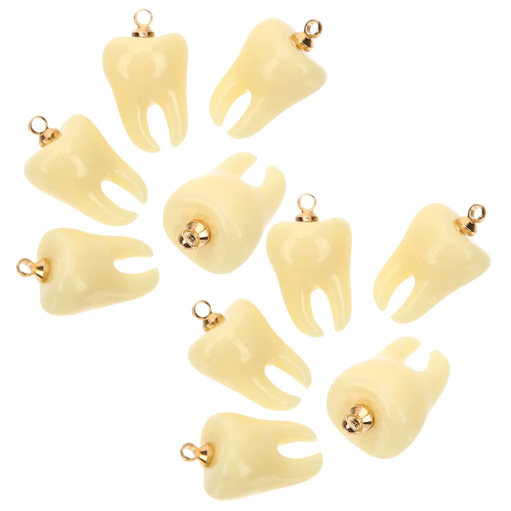 10 Pcs Tooth Shape Pendant Jewellery Keychain Charms Jewelry Decoration Material Teeth Resin for Small Pendants