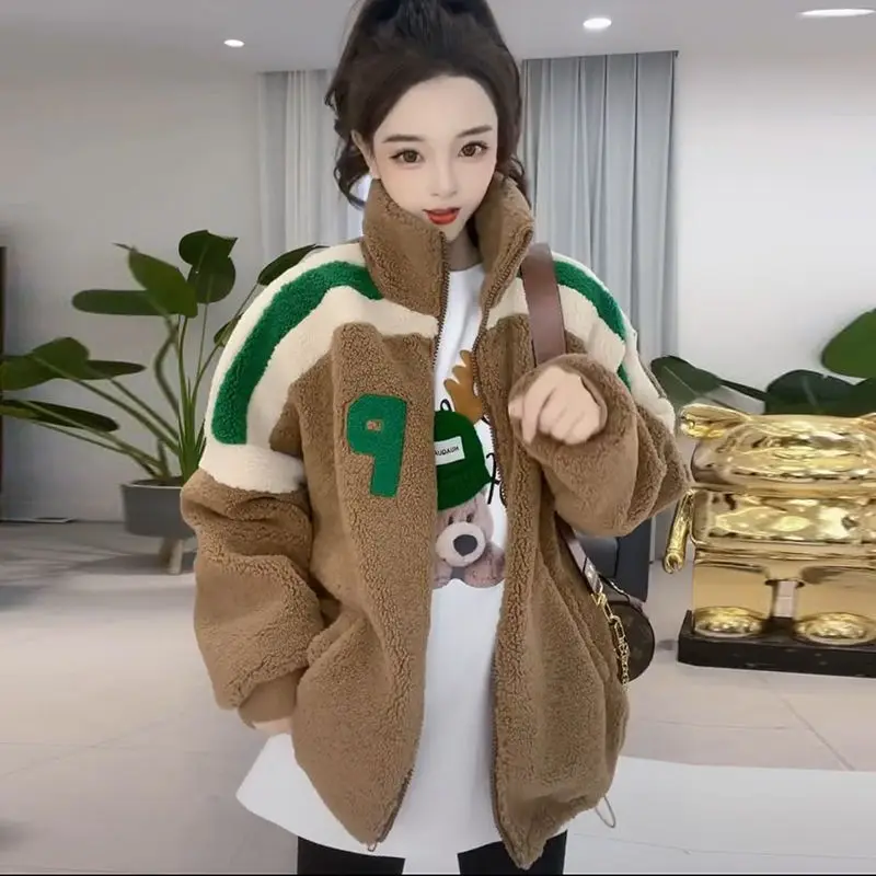Lamb Wool Coat Women Fleece Sweatshirt Zipper Long Sleeve Jacket Warm Autumn Winter Jacket Loose Korean Fashion Streetwear New