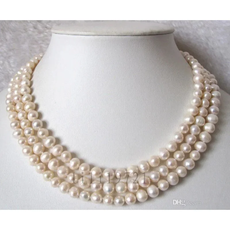 

3 rows 7-8mm white freshwater cultured pearl necklace