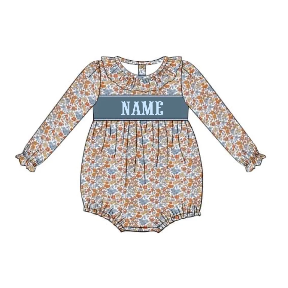 Ropa Baby Girl And Baby Boy New Cotton Customizable Name Styles Presale Models Blue Printing And Lattice Romper Sets Clothes