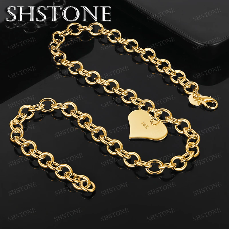 

45cm 18k Gold Heart Pendant Necklace For Lady Party Birthday Christmas Gifts High-Quality Fashion Classic Charm Jewelry Gifts