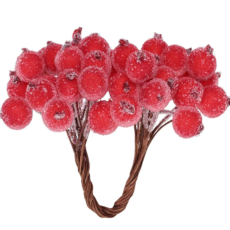 80/20Pcs Artificial Holly Berries Mini Simulation Cherry Stamen Berry Frosted Double Head Fake Berries For Christmas Party Decor