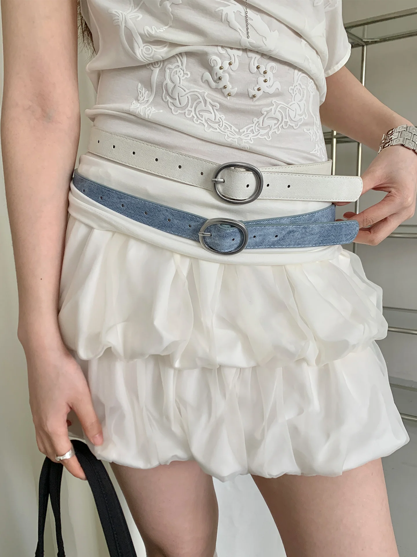 Korean Style Designer Denim And Leather Belt For Women Niche And Unique Matches Skirts And Jeans Decorative Belt