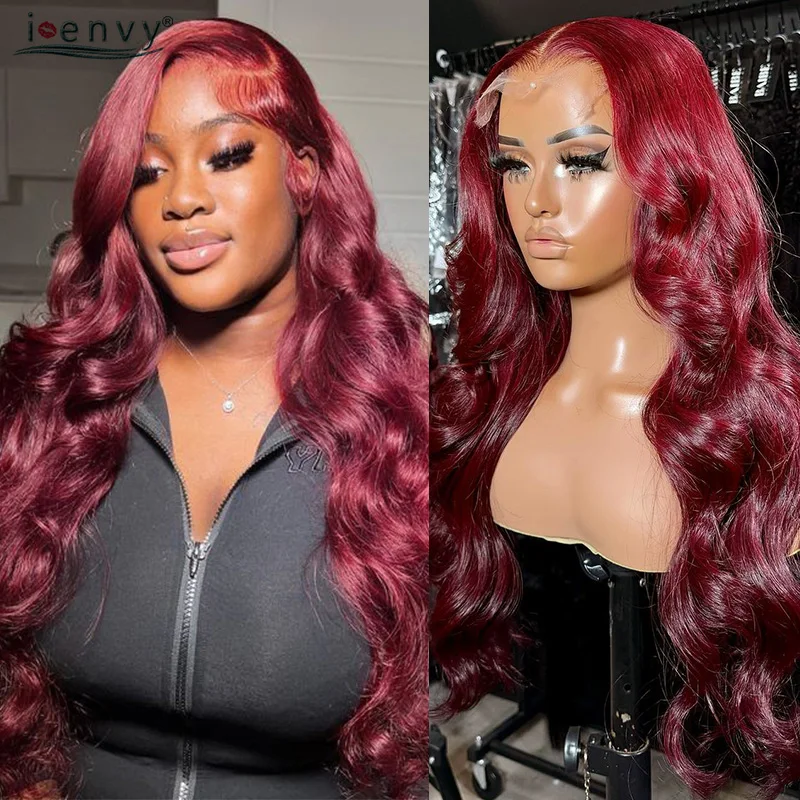 Burgundy 99J Body Wave Lace Front Wig Human Hair Wigs Transparent Lace Frontal Wig 13X6 13X4 Red Colored Brazilian Wig For Women