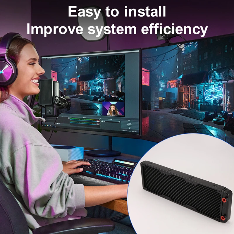 Water Cooling หม้อน้ําอลูมิเนียม 18 ท่อ 360 มม.ความร้อนสําหรับคอมพิวเตอร์ฮีทซิงค์แลกเปลี่ยน Liquid Cooler