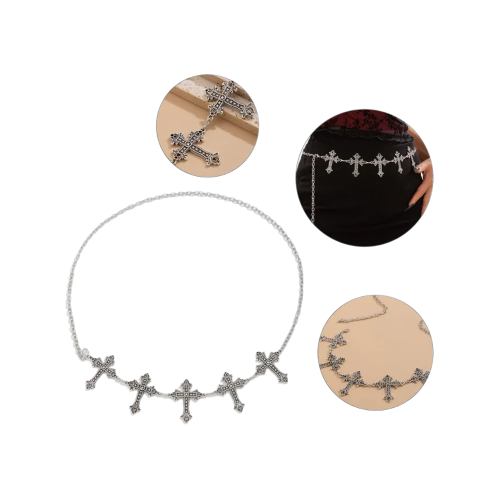 فريد قلادة سلسلة معدنية حزام قابل للتعديل ربط سلسلة تصميم الجسم سلسلة الصليب قلادة الخصر حزام على شكل سلسلة الزي التبعي