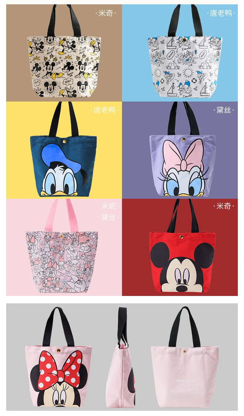 Disney Mickey Mouse Donald Duck Lunch Bag Canvas Shoulder Bag Korean Women Kids Lunchbox Picnic Supplies Insulated Cooler Bags