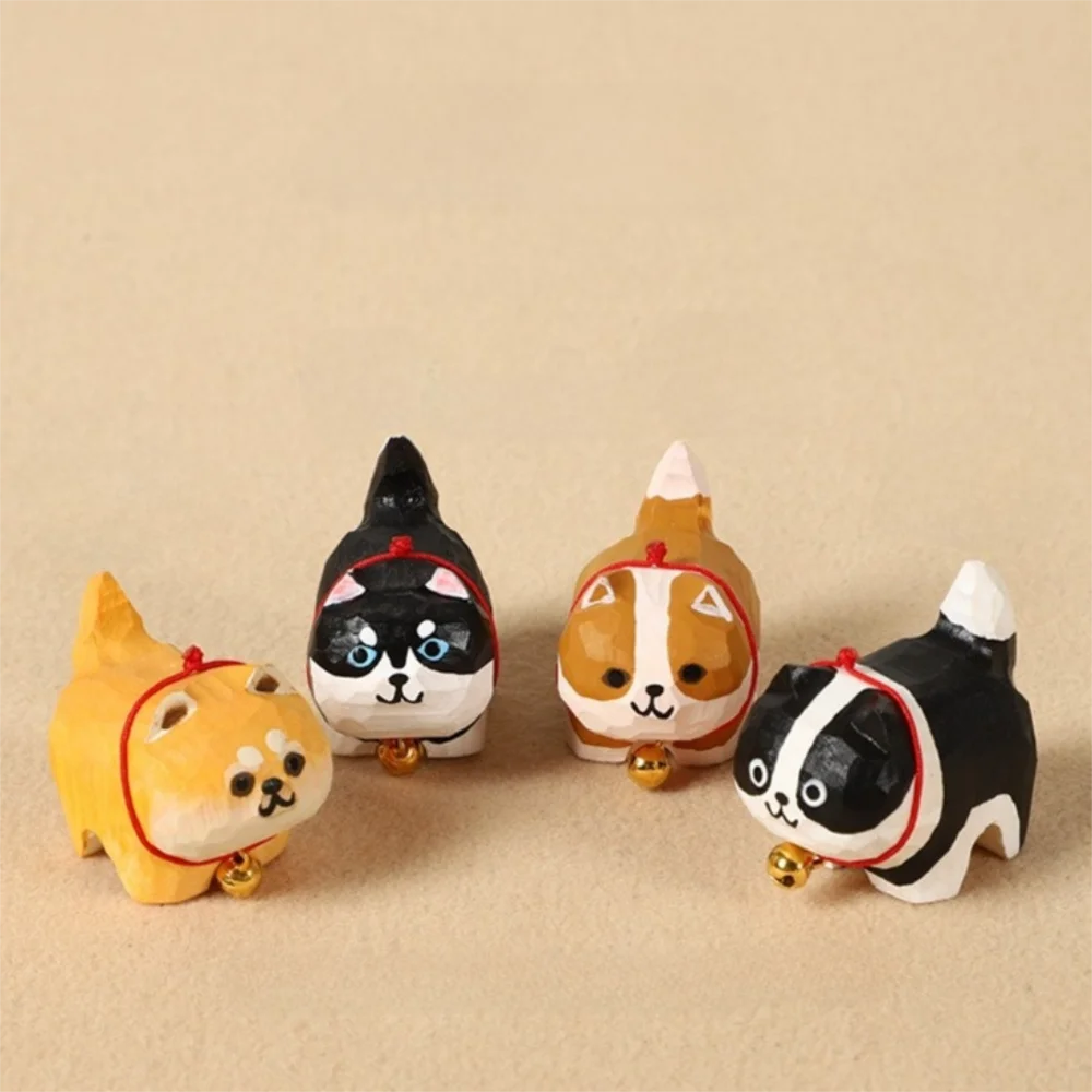

Flower Wooden Carved Dog Keychain Beads Cartoon Animal Wood Shiba Inu Dolls Pendant Ornaments Weave Rope Car Keyring Girl/Boy