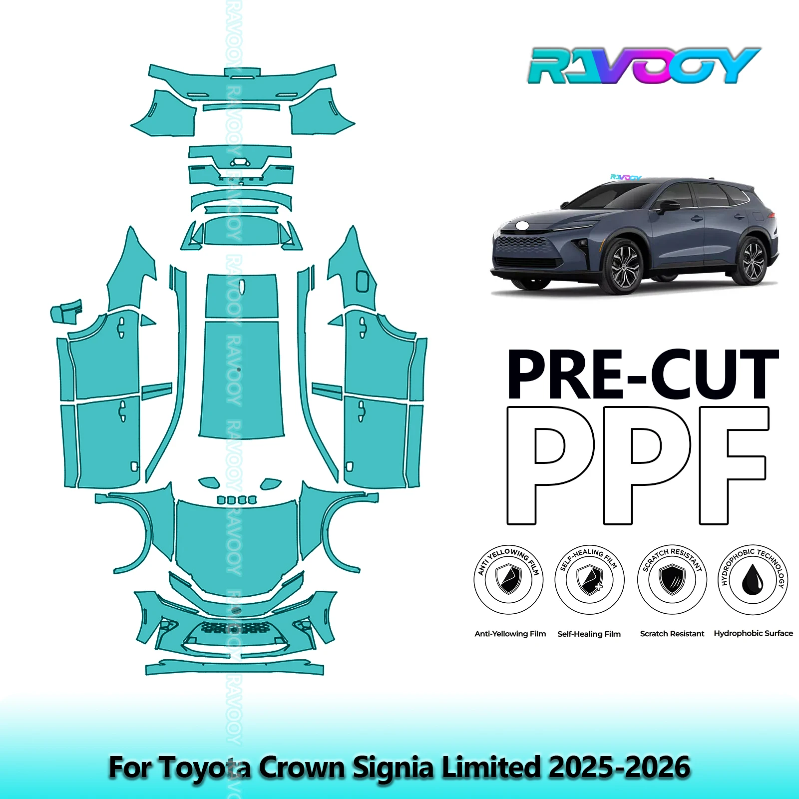 RAVOOY Custom-Fit Precut TPU PPF Full Vehicle Clear Bra Stone Guard EU UK For Toyota Crown Signia Limited 2025-2026