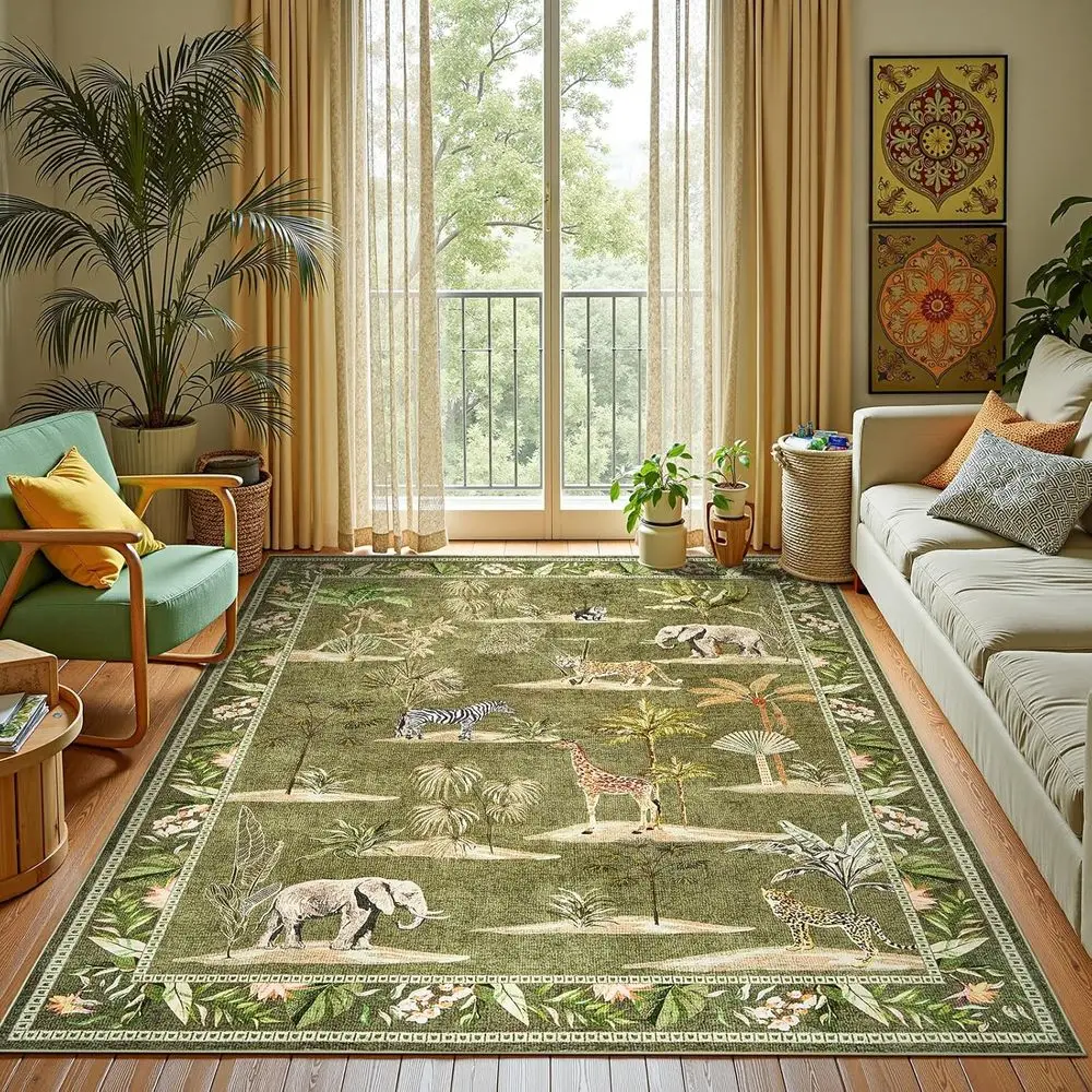 

Green Jungle 5x7 Area Rug, Soft and Thin, Machine Washable, Non-Slip for Living Room, Playroom, and More