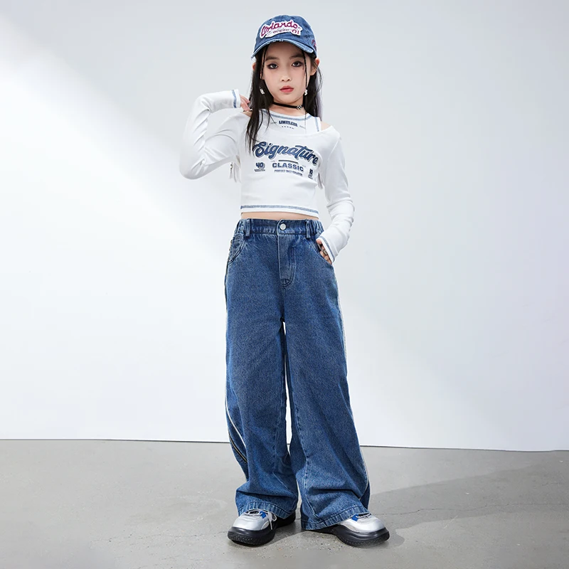 Kinder Kpop Hip Hop Kleidung Ernte Sweatshirt Tops Denim Casual Cargo Jogger Hose für Mädchen Jazz Tanz Kostüm Teen Street Kleidung