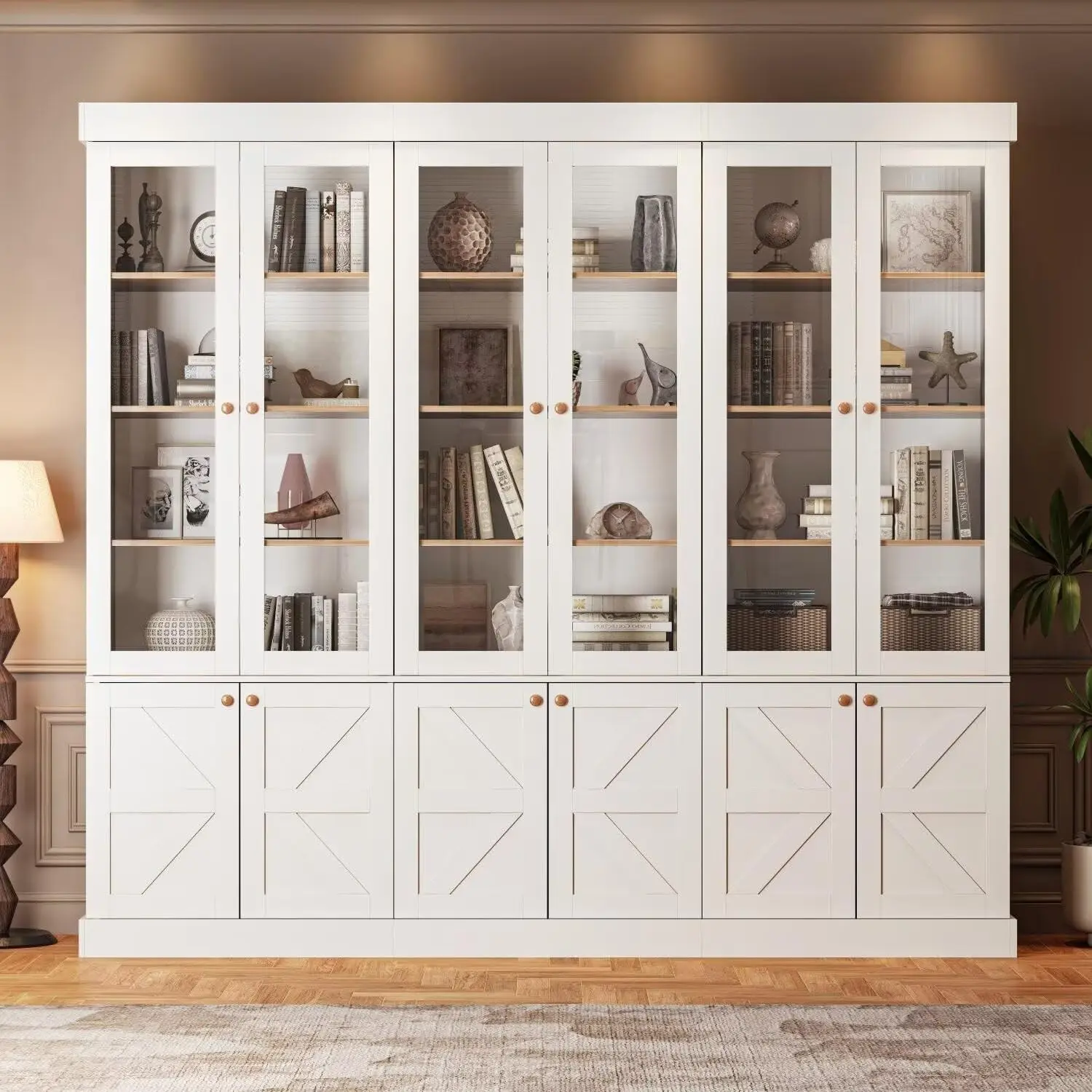 

71" Tall Farmhouse Kitchen Pantry, Set of 3 Large Storage Cabinets with Glass Doors, Adjustable Shelves, Wood Versatile