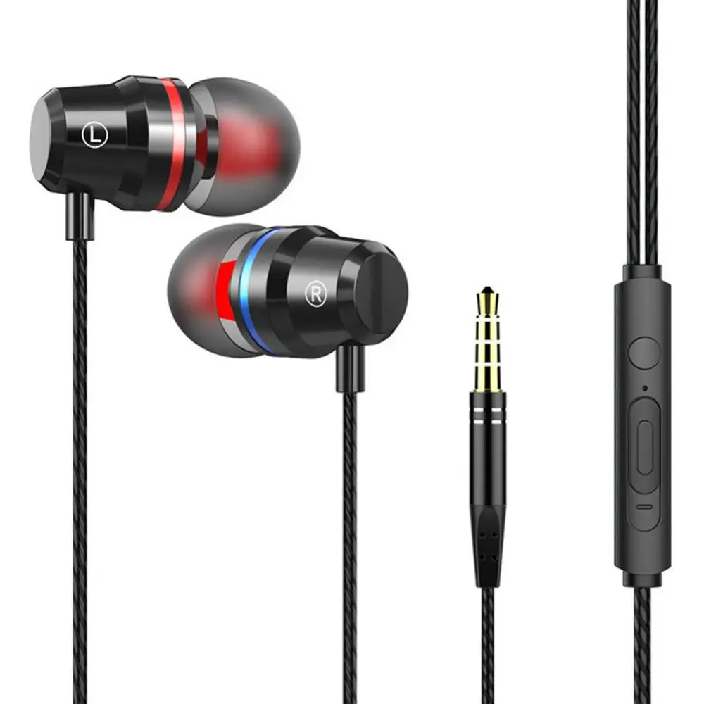 3.5mm Wired In-Ear Earphone Heavy Bass Stereo Volume Control Headphone with Mic For Most Phones Tablets MP3 MP4