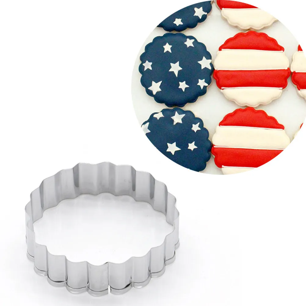 5Pcs Rust Proof Stainless Steel Round Biscuit Mould Set Tooth Design for Baking Cookies Cakes Fondant Fruits Vegetables
