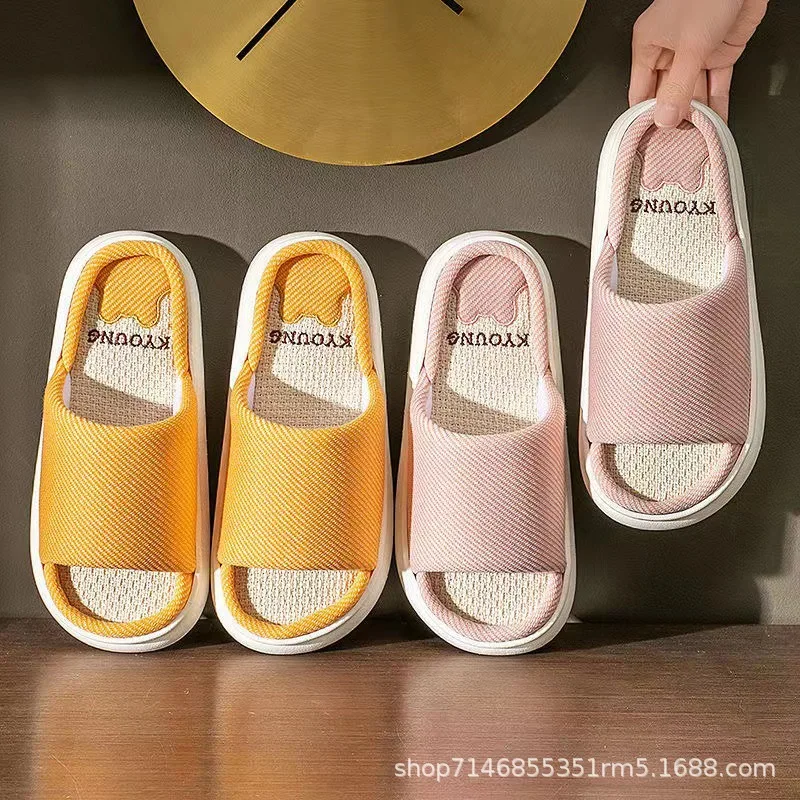 Couples Home Linen Slippers Women Indoor Soft Comfortable Bedroom Slides Men Leisure Non Slip House Shoes Platform Cotton Flats