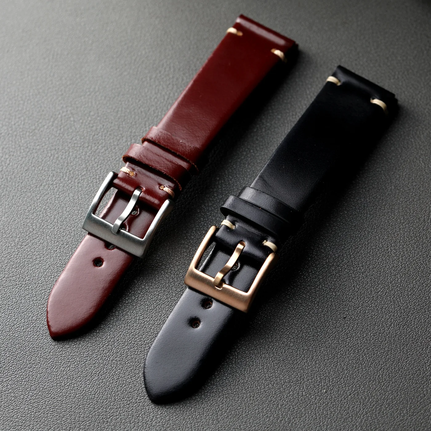 Handmade Japanese horse hip leather strap, 20MM 22MM 18MM soft genuine leather black strap, soft vintage Watchband