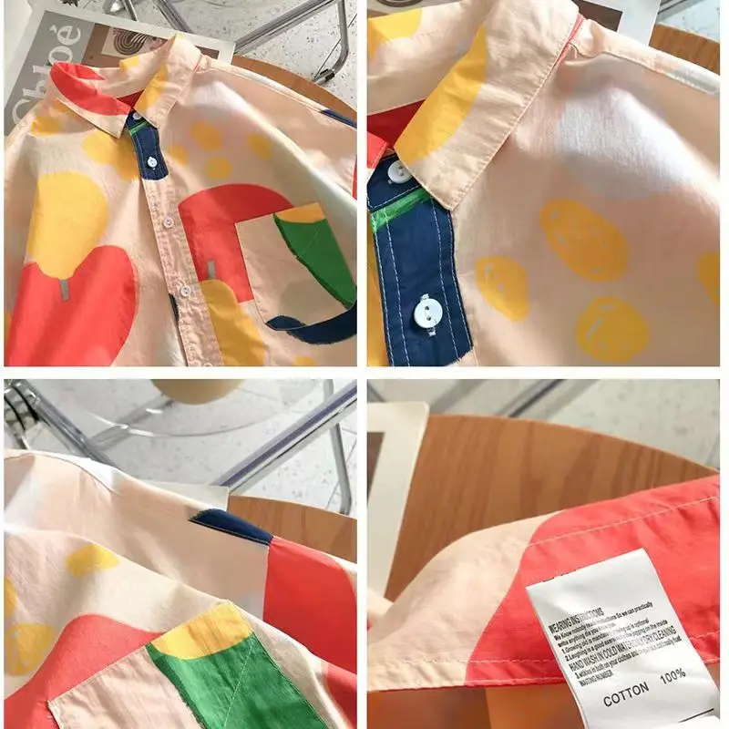 Kemeja dan Blus Cetak untuk Wanita, Atasan Bergaya Korea, Blus Longgar Berlengan Pendek, Pakaian Sastra, Baru, Musim Panas JJ1115