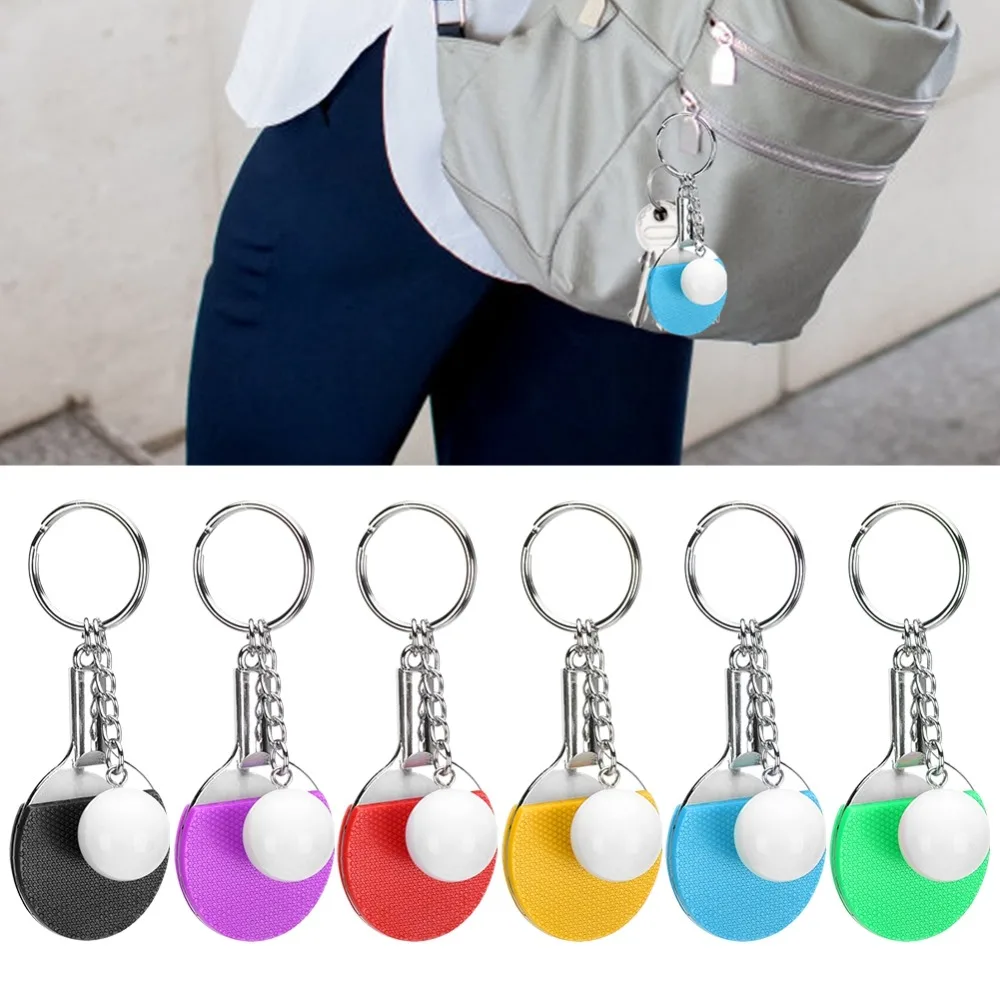 6pcs Bag Hangings Table Tennis Keychain Bag Keychain Design Racket Shape Mini Table Tennis Racket Keyring Sports Keyring