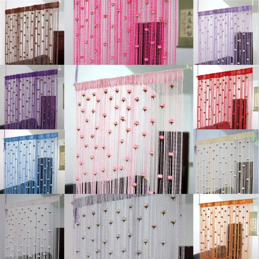 

1*2M Romantic Rose Flower String Curtain Solid Color Tassel Window Curtain Window Treatment Room Divider