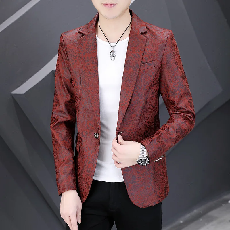 2024 Autumn Vintage Gilded Flower Blazers Men Fashion Slim Business Casual Suit Jacket Social Stage Performance Men Clothing