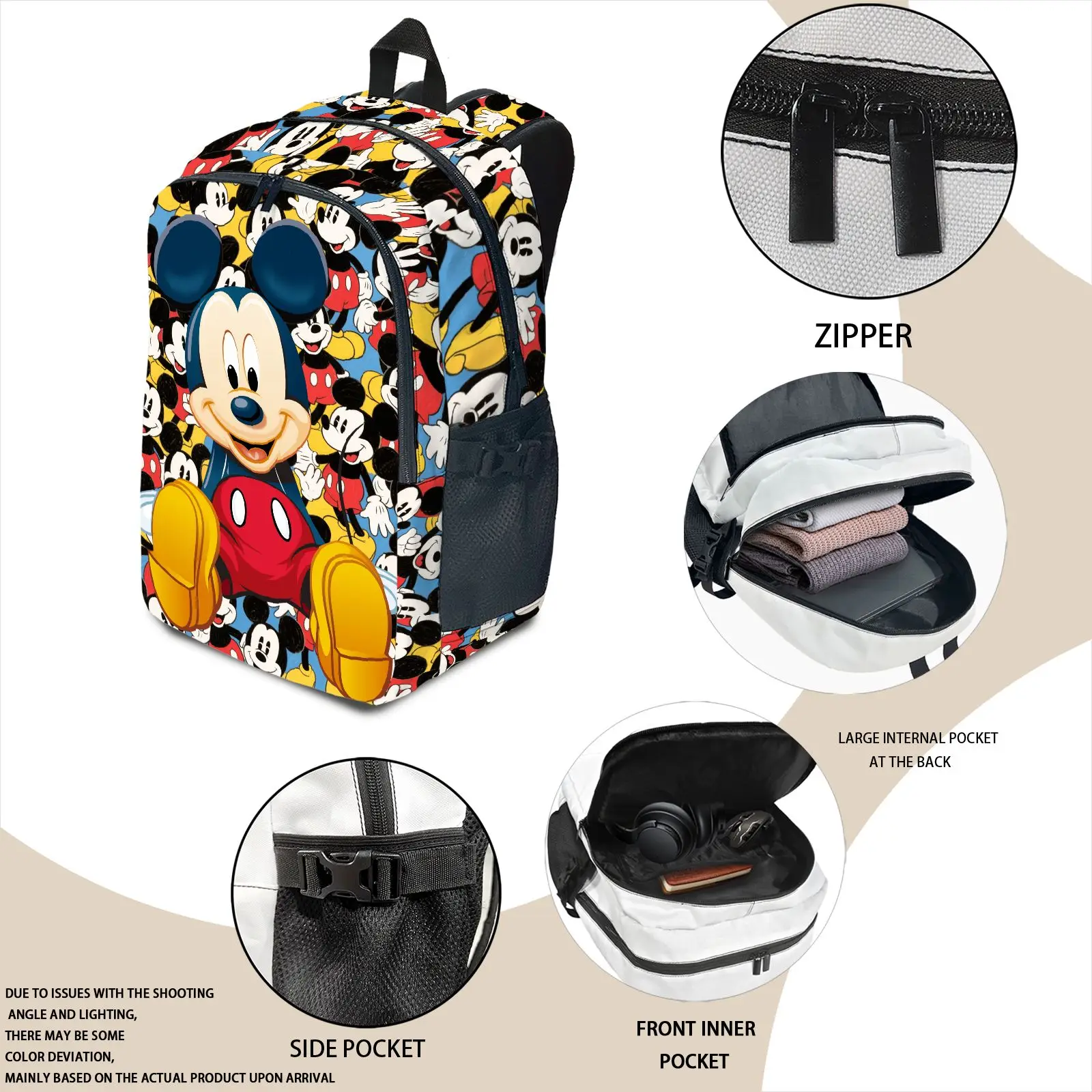 1pcs Disney Mickey Laptop Backpack, Fashionable and Simple, Gift-Friendly, Unisex Couple Style, Large Capacity, High-Quality