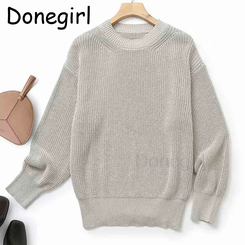 

Donegirl Women 2024 Autumn New Fashion Lazy Style Long Sleeve Casual Knitted Pullover Chic Round Neck Sweater Top Mujer