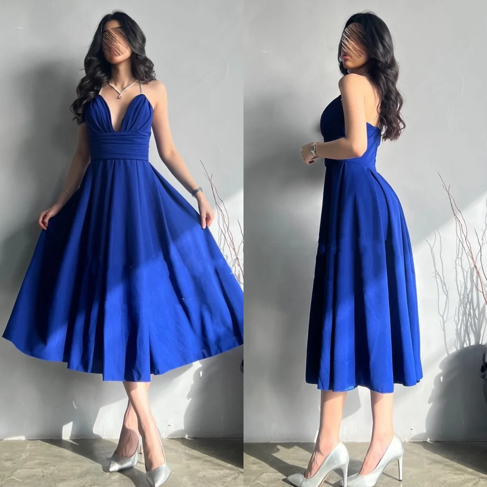 

Customized Classic Casual Jersey Pleat Ruched Draped A-line Spaghetti strap Midi Dresses Bespoke Occasion Dresses Modern Style