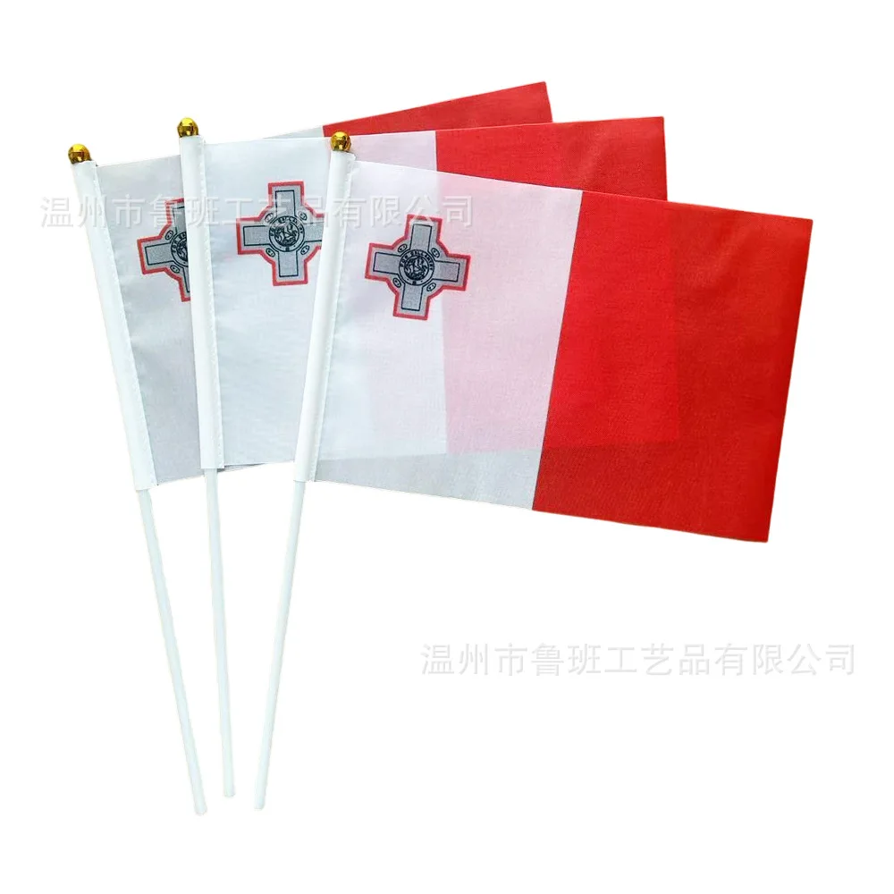 （TIKI FLAG）Malta hand flag 14x21cm Polyester Fade-Resistance Malta Hand Waving Flag with Plastic Flagpole for Events