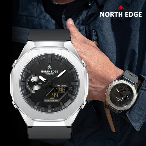 Imagen 2 del producto Reloj inteligente NORTH EDGE MERCURY para hombre, reloj Digital, relojes deportivos militares, reloj de pulsera LED de hora mundial, resistente al agua hasta 50M
