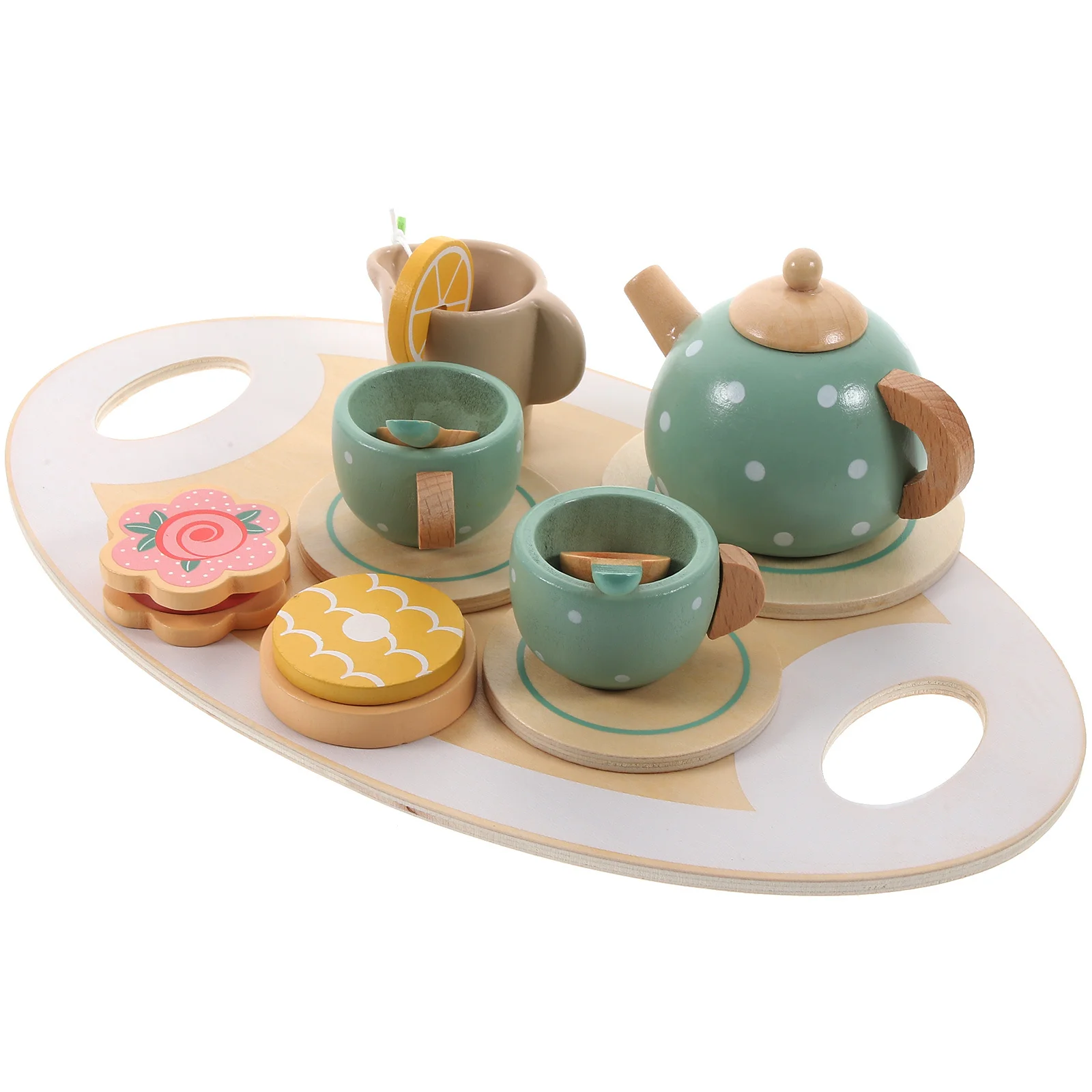 1 Satz 1 hölzernes Teeservice für Kinder, simuliertes Spielküchenzubehör, Mini-Teekanne, Tasse, Kleinkind-Spielhaus, Geschenkset