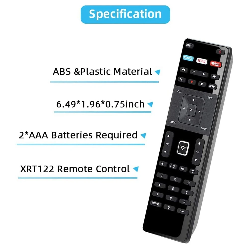 Remote Control XRT122 Replacement Remote for Vizio HDTV TV D39H-D0/D39HD0/D50U-D1/E43-C2/E32-C1/D65U-D2 Remote Control