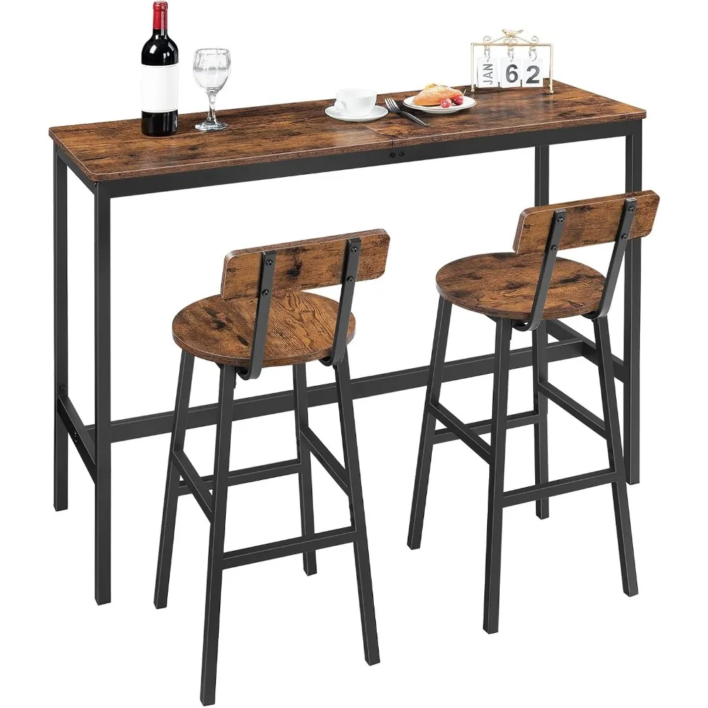 Bar Stools, Set of 2 Round Chairs, 24.4 Inches Stools with Back, Breakfast Chairs with Footrest, Counter Bar Stools