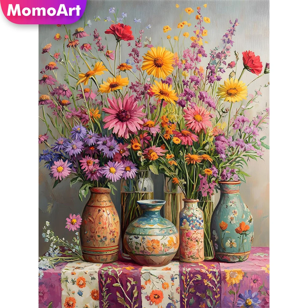 Momoart New Arrival Diamond Embroidery Daisy Flower Painting Cross Stitch Full Square Round Diamond Mosaic Vase DIY Wall Art