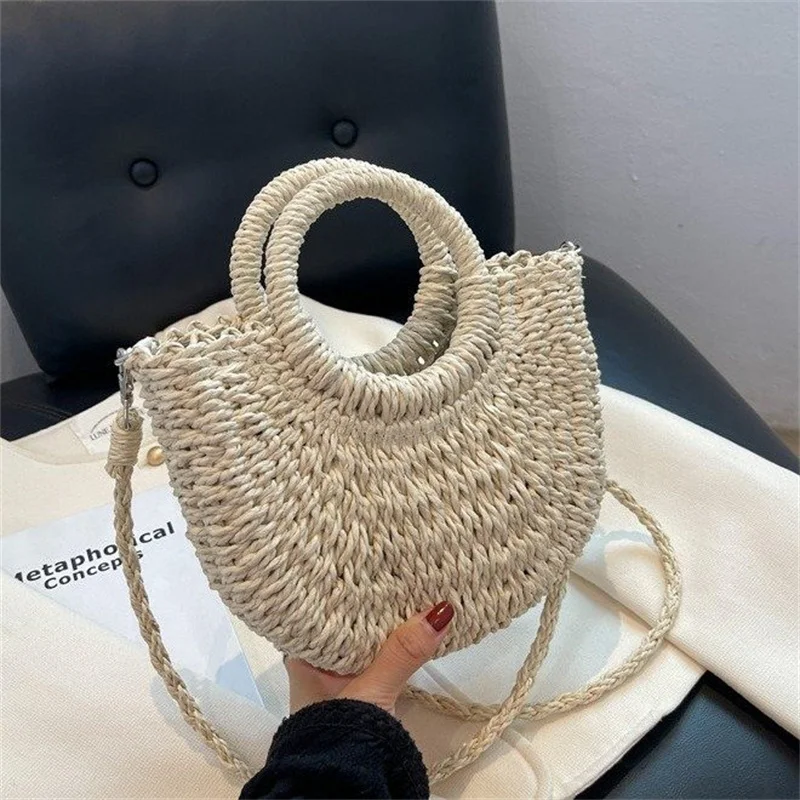 French?style Straw Woven Bag Women Large Capacity Portable Shoulder Bag High Sense Woven Vegetable Basket Women\'s Bag Retro Tote