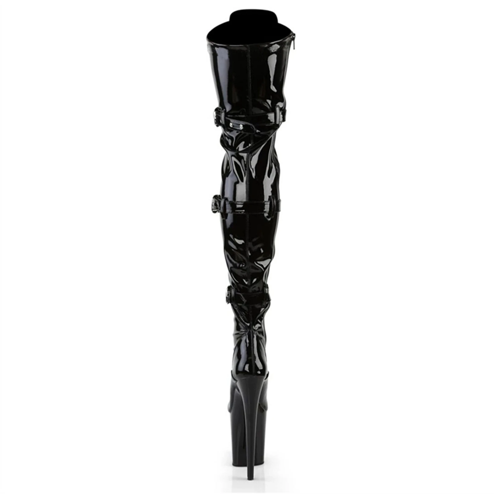 Stiefel Pole Dance 20CM Hoch extrem hohe Kniestiefel für Pole Dance |   Schwarzer Schnür- und Schnallenriemen aus Lackleder |   Stage Performance-Schuh mit rutschfester Sohle